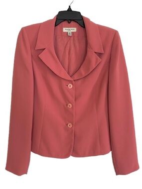 Amanda Smith Suits Coral Salmon Pink Three Button Front Blazer Jacket Size 8